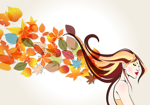 autumn cute girl with leaves vector 01