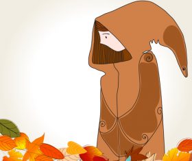 autumn cute girl with leaves vector 02