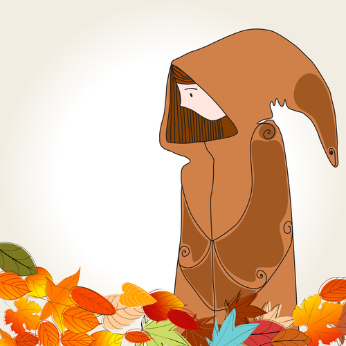 autumn cute girl with leaves vector 02
