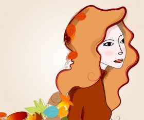 autumn cute girl with leaves vector 03