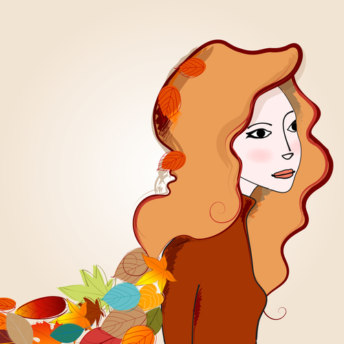 autumn cute girl with leaves vector 03