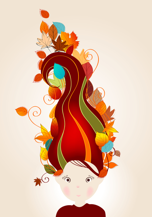 autumn cute girl with leaves vector 04
