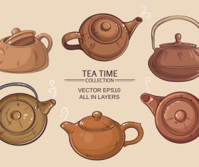 brown teapots set vector