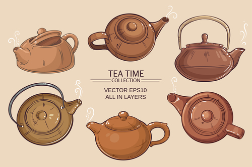 brown teapots set vector