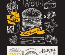 burger food blackboard menu template vector
