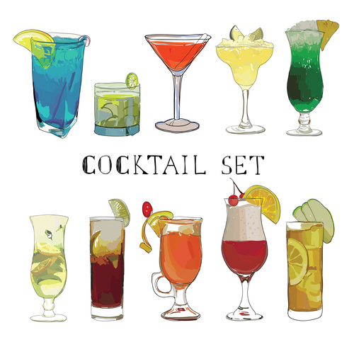 cocktail hand drawn design vector set