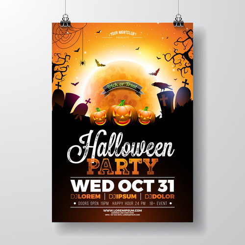 creative halloween party flyer template vector 01