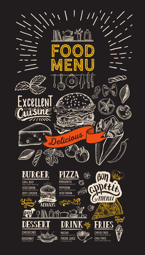 food restaurant blackboard menu template vector 01