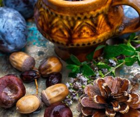 fragrant drink and fruit on wooden desktop Stock Photo 01