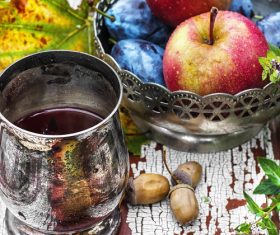 fragrant drink and fruit on wooden desktop Stock Photo 02