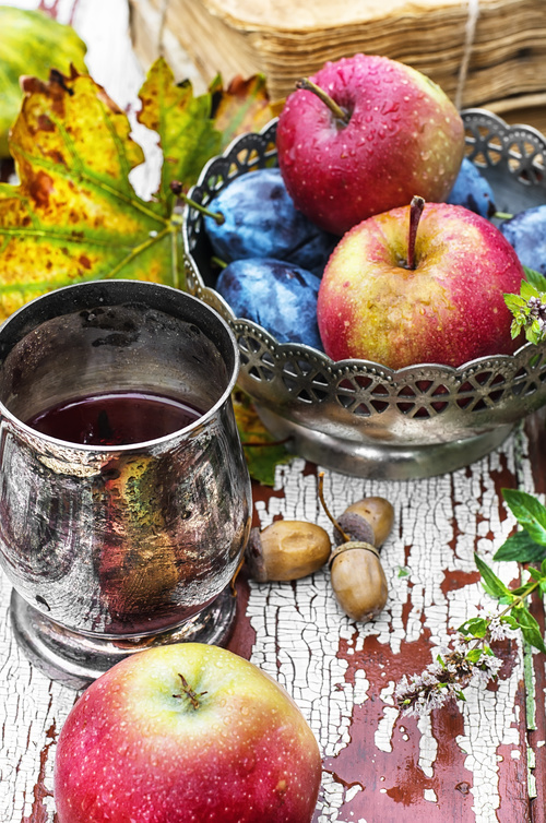 fragrant drink and fruit on wooden desktop Stock Photo 02