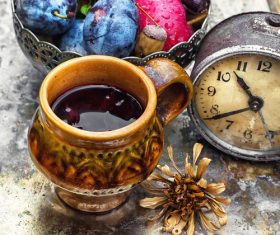 fragrant drink and fruit on wooden desktop Stock Photo 03