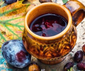 fragrant drink and fruit on wooden desktop Stock Photo 06