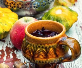 fragrant drink and fruit on wooden desktop Stock Photo 08