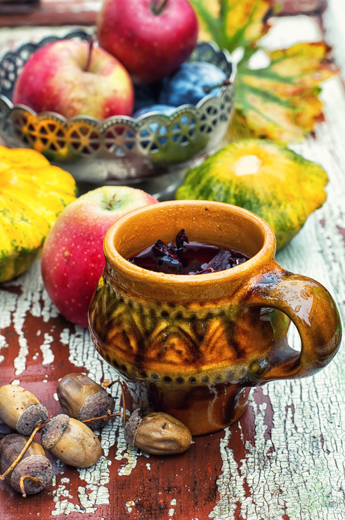 fragrant drink and fruit on wooden desktop Stock Photo 08