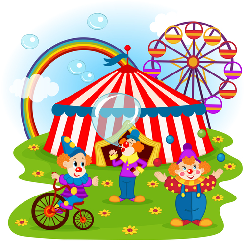 funny clowns and circus vector