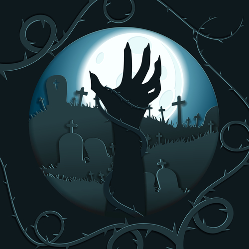 halloween cemetery background design vector