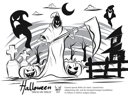 halloween doodle background design vector