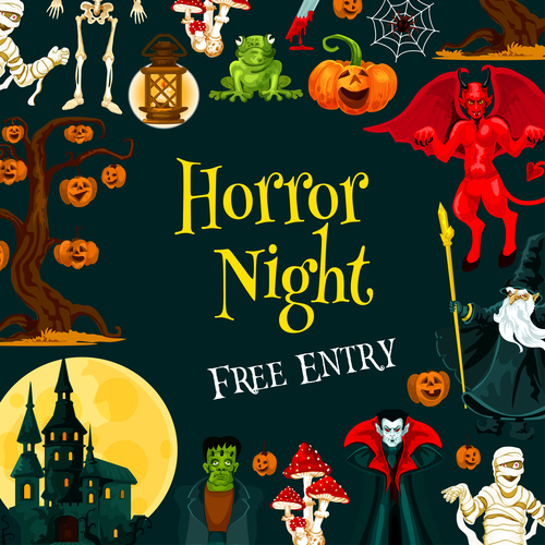 halloween horror night poster design vector 01