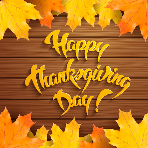happy thanksgiving day with leaf on wood vector