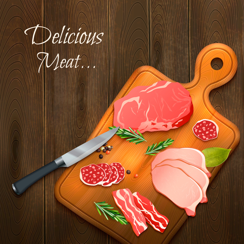 meat on wooden board vector illustration