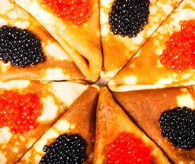 pancake with black and red caviar Stock Photo 01