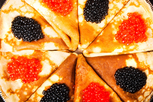 pancake with black and red caviar Stock Photo 01