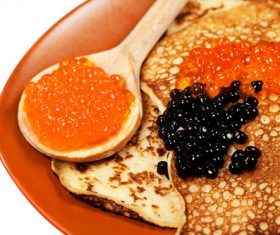 pancake with black and red caviar Stock Photo 02
