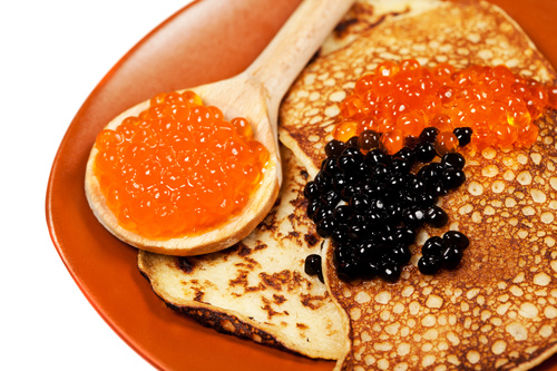 pancake with black and red caviar Stock Photo 02