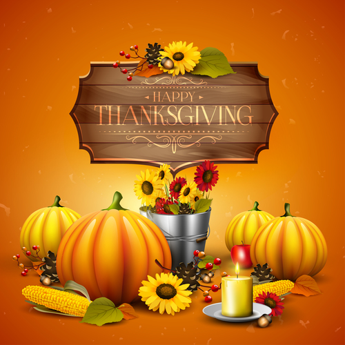 thanksgiving orange design with wooden sign vector 02
