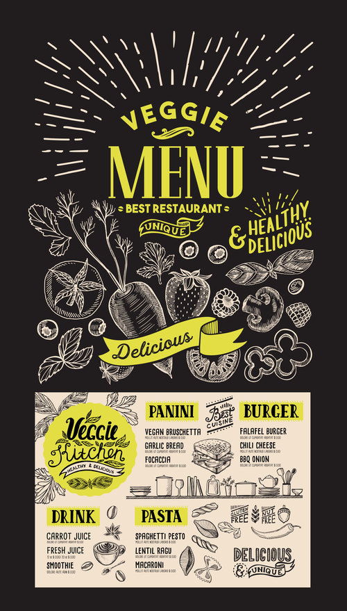 vegetarian food menu vector