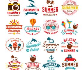 16 color summer vacation labels vector