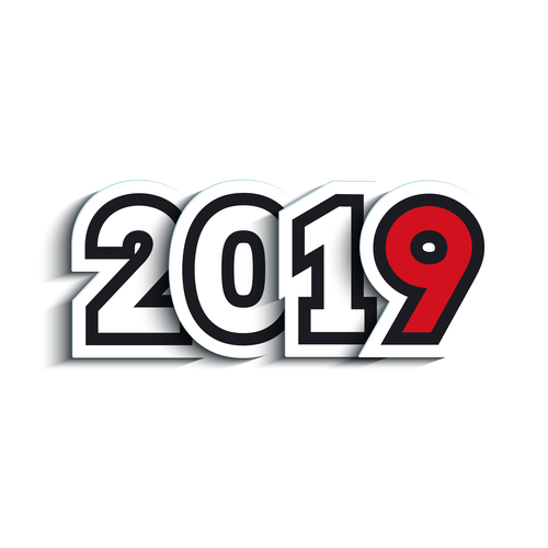 2019 New Year text sticker vectors