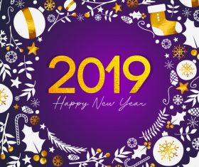 2019 Purple new year background with christmas elements vector