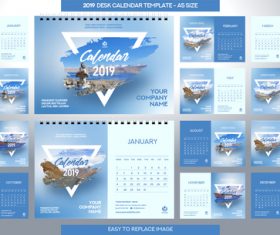 2019 desk calendar A5 size vector template 01