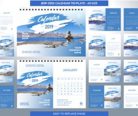 2019 desk calendar A5 size vector template 02