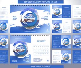 2019 desk calendar A5 size vector template 03