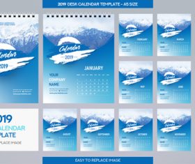 2019 desk calendar A5 size vector template 04