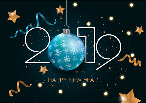 2019 new year background with christmas baubles vectors
