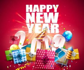 2019 new year design with gift boxs and black background vector free ...