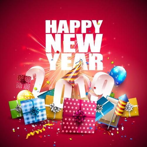 2019 new year background with gift box vector