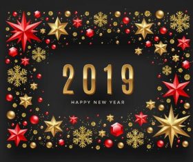2019 new year background with golden decor vector