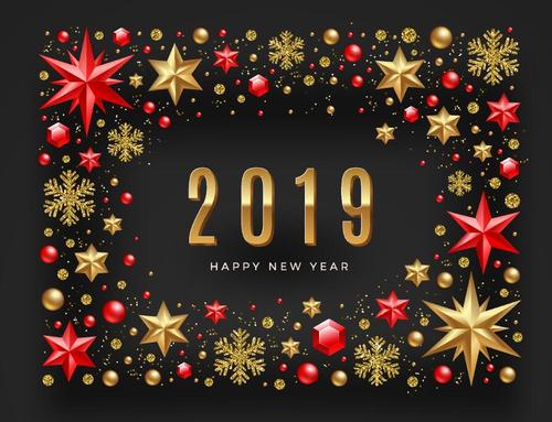 2019 new year background with golden decor vector