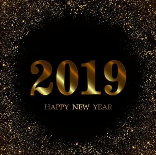 2019 new year background with golden stars light vector