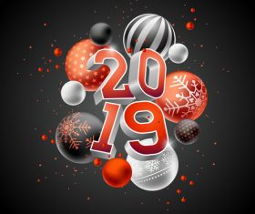 2019 new year black background with christams ball vector