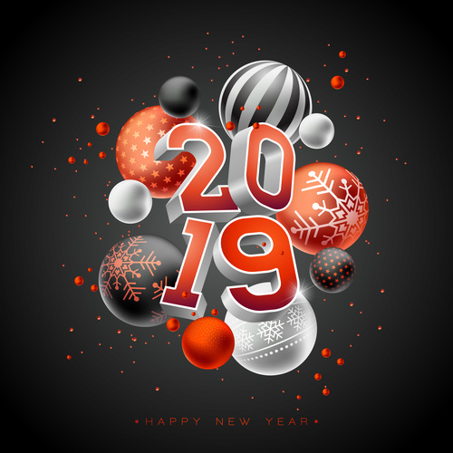 2019 new year black background with christams ball vector
