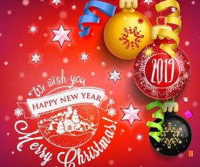 2019 new year labels with christmas design vector