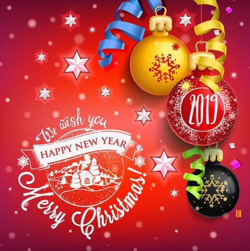 2019 new year labels with christmas design vector