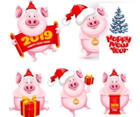 2019 new year of pig cute illustration vector 01