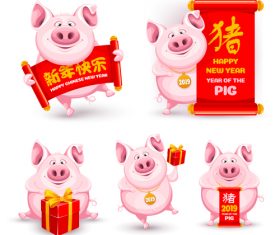 2019 new year of pig cute illustration vector 02